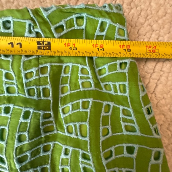 ✨ Doncaster Cotton & Silk A-Line Skirt | Green Geometric Print Size 2 - Picture 4 of 5